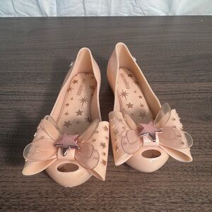 Mini Melissa Girls Jelly Shoes Pink‎ Bow & Star Flats, Glitter, size 11